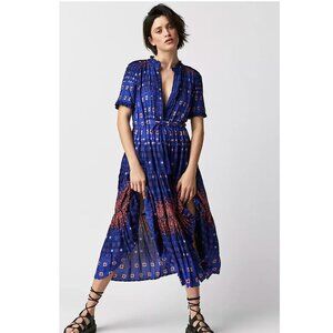Free People Rare Feelings Maxi Dress / Medium / Ocean Blue Floral Ruffle Long